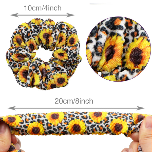 Sunflower Pattern Bullet Textured Liverpool Fabric Hair Tie Scrunchies Large Scrunchies Colorful Scrunchies Fashion Women Hair Accessories Soft and Comfortable Hair Ties and Ropes Perfect Valentine's Day Party Gift Hair Bands