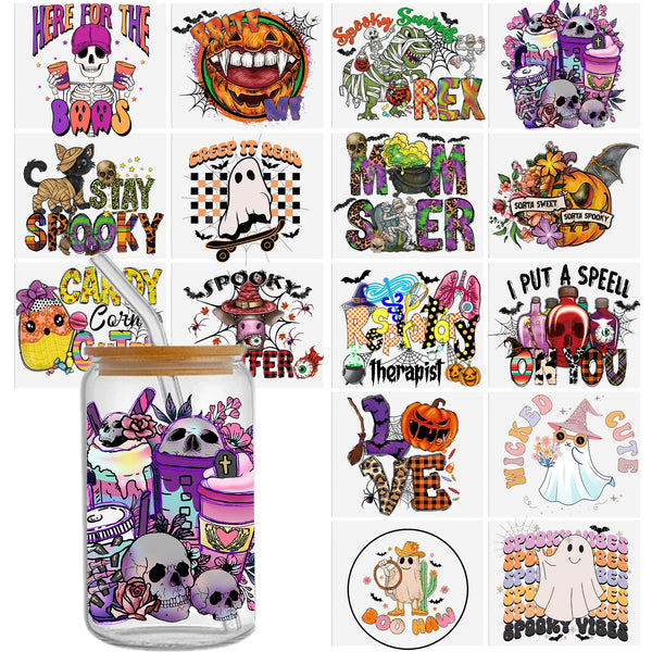 1pc UV DTF Cup Wrap Decals bat Horror ghost halloween pumpkin Series For Any Hard Surface, Scratch-Resistant Decals With Vibrant Colors & UV DTF Transfer Sticker Waterproof Sticker For Libbey Glass Cups 16OZ DIY Tumbler Furniture gift