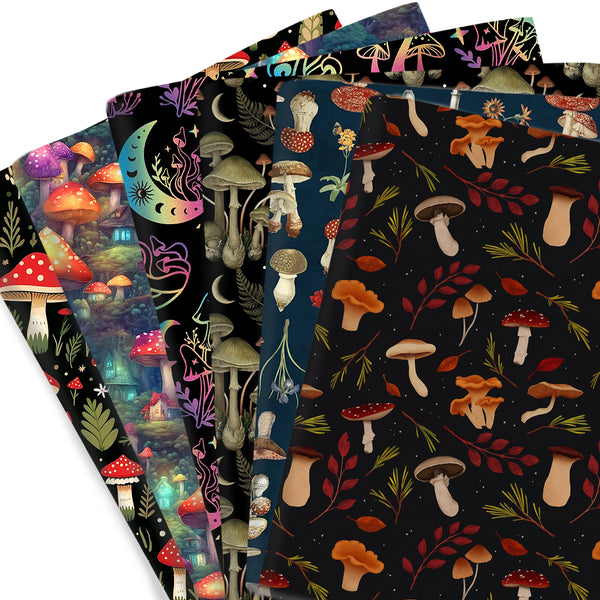 1pc Black Moon Mushroom Series Pattern Quilting Fabric-57x19.68inch (145x50cm) Polyester Cotton Fabrics DIY Handmade Halloween Holiday Cloth Crafts Home Textile Patch Tissue Projects Doll Clothes Fabric Precut For Patchwork Craft(108gsm)