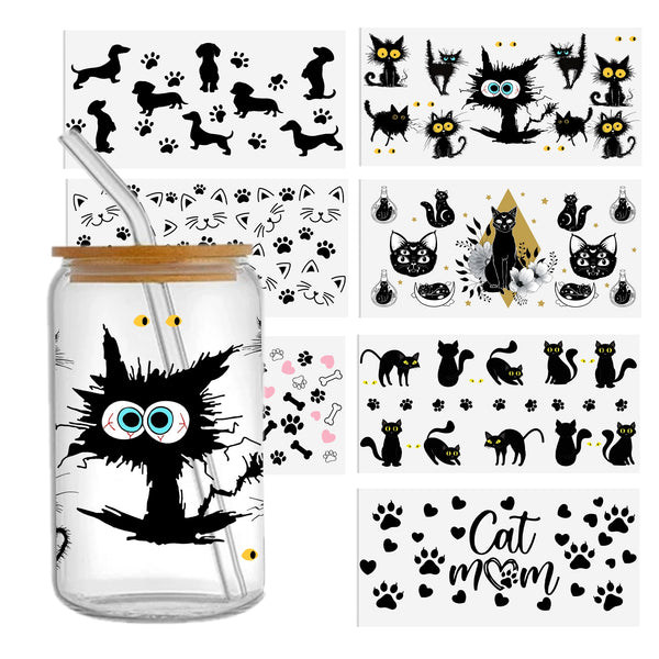 1pc UV DTF Cup Wrap Cat and dog black and white animal series For Any Hard Surface, UV DTF Transfer Sticker Waterproof Sticker For Libbey Glass Cups Tumbler Furniture Craft Wood DIY Crafts