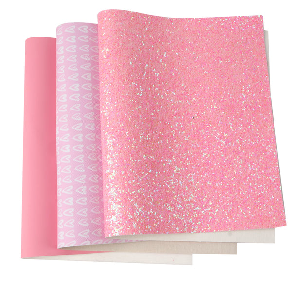 Valentine's Day chunky glitter Faux Synthetic Leather Set 3piece/set 7.7*12.9inch Fabric Sheets For DIY Bows Leather Crafts Handmade Material