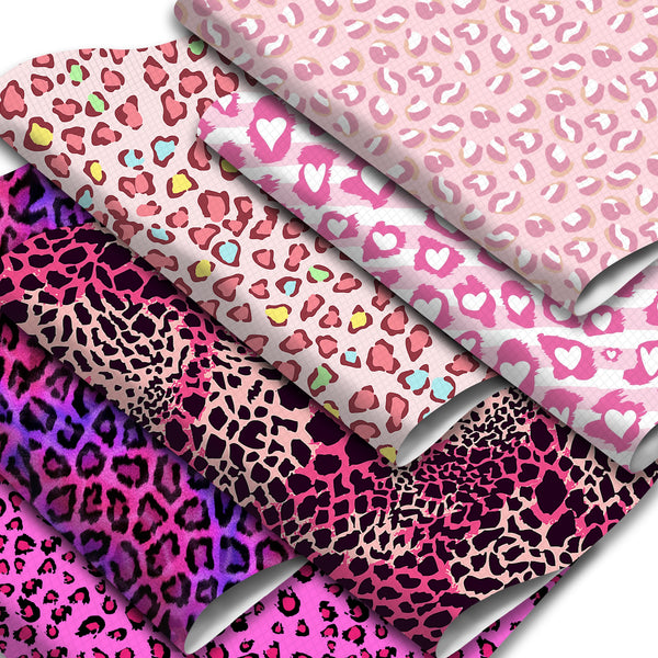 1pcs flower stripe heart love leopard Faux Synthetic Leather  7.7*12.9inch Fabric Sheets For DIY Bows, Waist Belt, Earrings, Handbag, Phone Case, Pencil Case ,Shoes Bags Artificial Leather Crafts Handmade Material