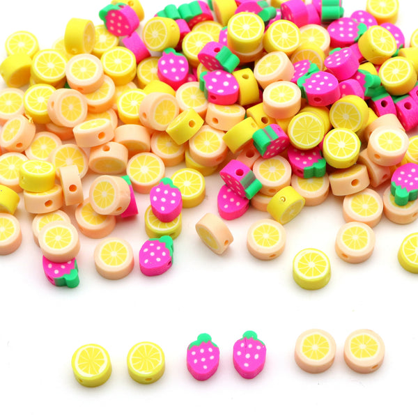 Fruit Series Pattern Flat Polymer Clay Spacer Beads For Jewelry Making DIY Creative Bracelet Necklace Craft Supplies,20pcs/pack