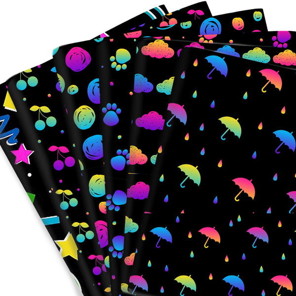 1pc Black Rainbow Series Dog Footprint Constellation Flower Pattern Quilting Fabric-17.7x19.68inch(45x50cm) Polyester Cotton Craft Fabrics DIY Handmade Projects Doll Clothes Fabric Precut For Patchwork Craft(108gsm)