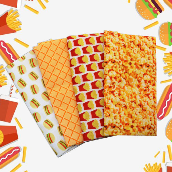 1pc 19.68x17.7inch Popcorn Hamburger French Fry Waffles Food Series Pattern Quilting Fabric Cotton Craft DIY Handmade Doll Clothes Fabric Precut For Patchwork DIY Handmade Craft