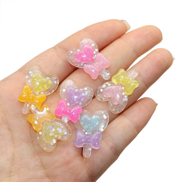 5Pcs Acrylic Heart & Bows Charms,Mixed Colors,3D Flatback Resin Cabochons for DIY Jewelry, Earrings, Bracelets, Keychains, Festive Decor, Homemade Gifts, Phone Cases, Water Bottles, Hair Accessories - Crafting Accessories