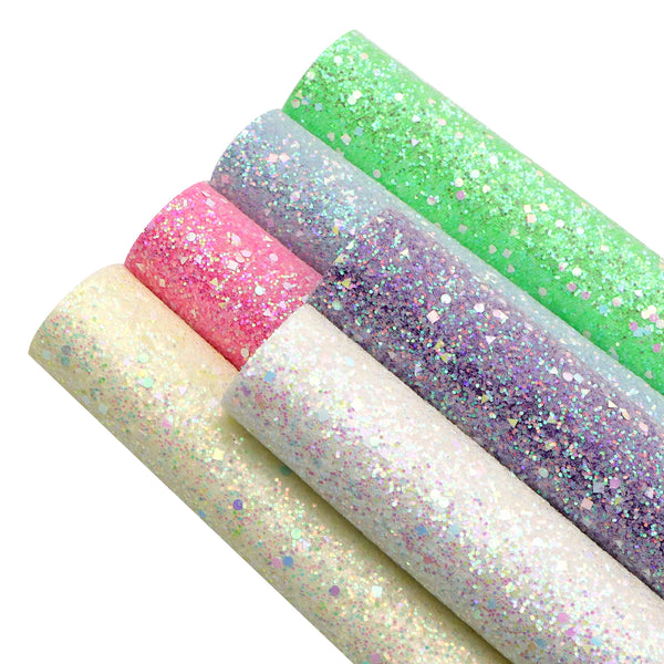 Chunky glitter Faux Synthetic Leather Set 6piece/set 7.7*12.9inch Fabric Sheets For DIY Bows Leather Crafts Handmade Material