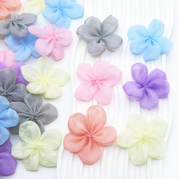 10pcs Handmade Mesh Flower Solid Color Elegant Flower Appliques for DIY Hair Clip Hair Accessories Necklace Jewelry Making Wedding Party Clothes Shoes Decoration