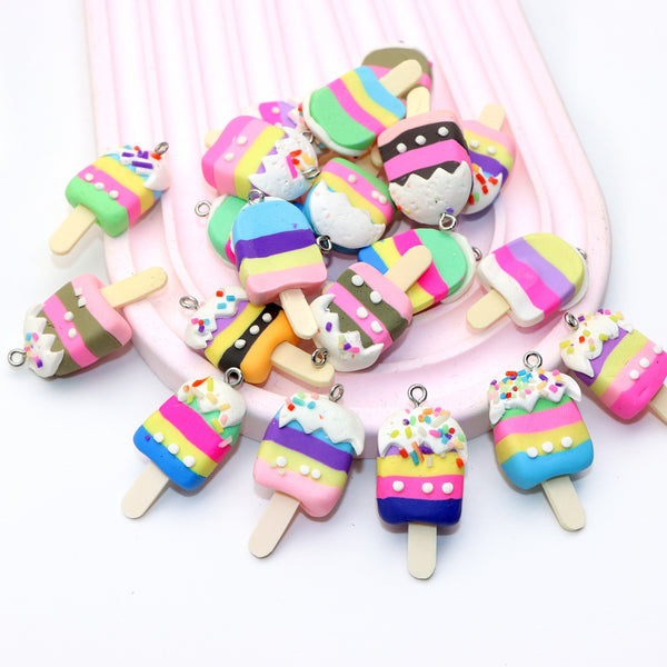 5Pcs Rainbow Color Ice Cream With Eye Screw Resin Pendant Summer Popsicle Charms DIY Handmade Jewelry Necklace Bracelet Earring Accessories Creative Gift