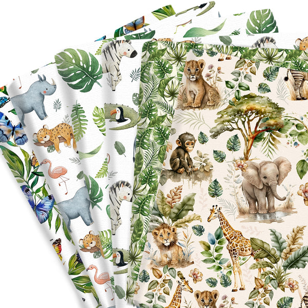 1pc Tropical Leaves Animals Series Butterfly Bird Monkey Tiger Elephant Pattern Quilting Fabric-17.7x19.68inch(45x50cm) Polyester Cotton Craft Fabrics DIY Handmade Projects Doll Clothes Fabric Precut For Patchwork Craft(108gsm)