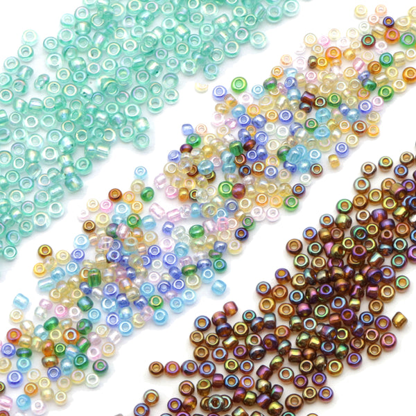 10g/pack 12/0 Iridescent Transparent Miyuki Seed Beads Loose Spacer Acrylic Beads with Hole for Jewelry Making DIY Bracelet Necklace Chain Earrings Charm Bangle Decors Craft Accessories