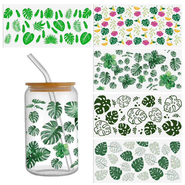 1pc Waterproof Large green leaf Series Sticker For 16oz Glass Cups,Uv Dtf Transfer Diy Crystal Label,Faith Cross Libbey Glass Wrap ,Vinyl Cup Wrap ,Uv Stickers Diy Sticker For Glass Bottle-High Quality Tumbler Furniture Craft Wood DIY Crafts 16oz