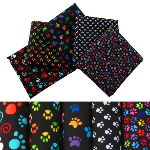 1pc Black Dog Footprint Series Rainbow Color Quilting Fabric-57x19.68inch(145x50cm) 100% Cotton Craft Fabrics DIY Handmade Clothes Fabric For Patchwork Craft(130gsm)