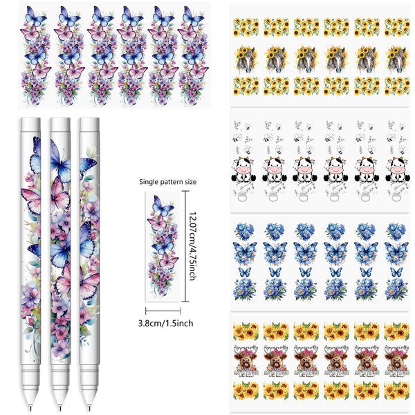 1pc UV DTF  flower cow horse series Pen Wrapping Decals UV DTF Vinyl Stickers Waterslide Epoxy Pen Wrapper For Craft Pen Gift（6 patterns on one sheet）