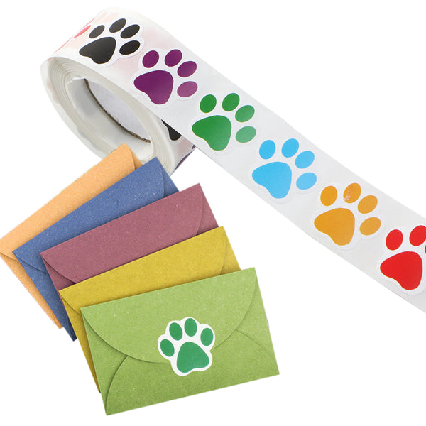 500PCS/roll  Animals Paw color Print Sticker Roll, Cat Dog Animals Paw Print Stickers For Water Bottle,  Gift wrapping ,Paw Print Decals For Laptop Luggage, Skateboard, Scrapbooking Gift wrapping stickers