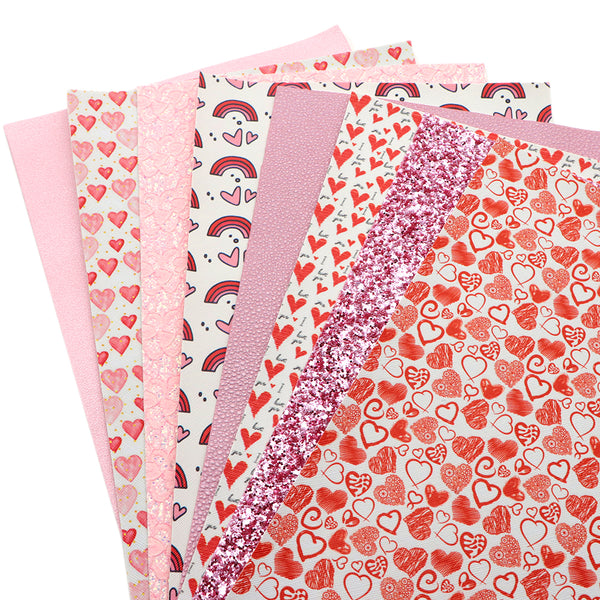 Valentine's Day heart chunky glitter lace Faux Synthetic Leather Set 8piece/set 7.7*12.9inch Fabric Sheets For DIY Bows Leather Crafts Handmade Material