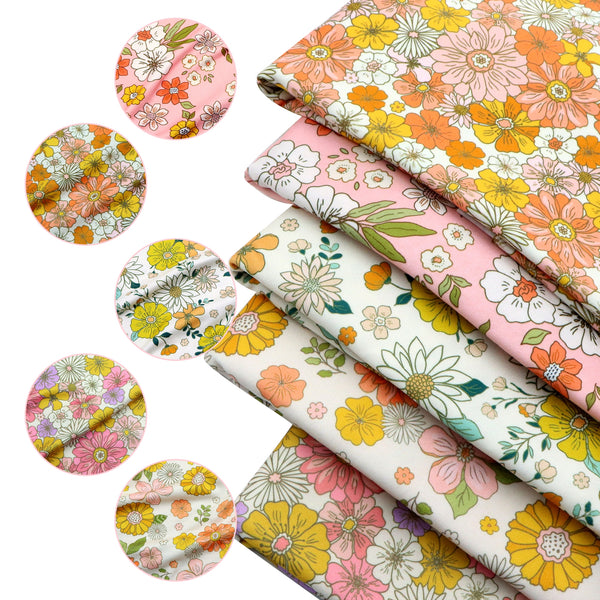 1pc Half Meter 19.68x57inch Spring Daisy Flower Leaves Floral Print Double Brushed Poly Fabric 4 Way Stretch Spandex Knit Fabric DIY Sewing Apparel Textile, Dress, Sportswear, Legging,Head Scarf,Headwear,Cloth,Home Decoration