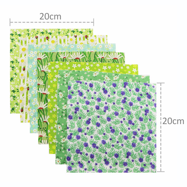 7pcs/set 7.87x7.87inch Green Series Flowers Leaves Pattern Pure Cotton Fabric Patchwork Clothes For DIY Sewing Quilting Material Precut Quilting Fabric Squares Sheets For DIY Patchwork Sewing Quilting Crafting, No Repeat Design