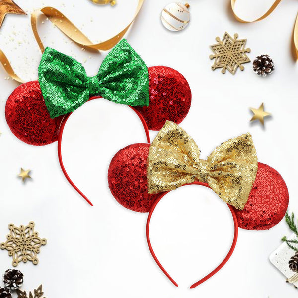 1Pc Adorable Festive Ears Sequined Headband with Bows-Sparkly Bow Hair Band with Ears Hair Hoop,One-Size-Fits-Most,Comfortable