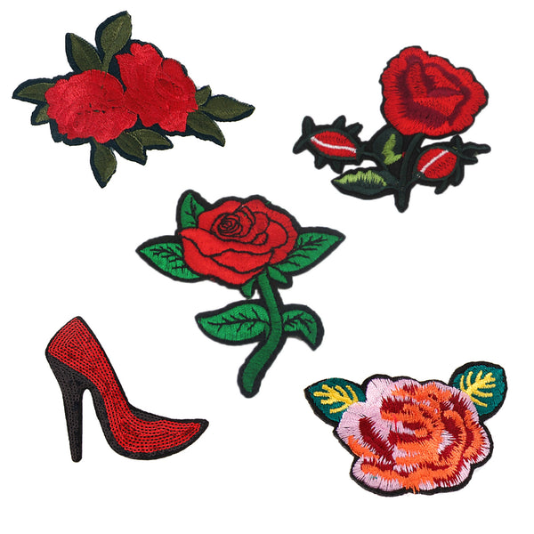 2pcs Embroidered Iron-on Patches Rose Flower Embroidery Patches Small Applique For Bag Jacket Jeans Clothing DIY