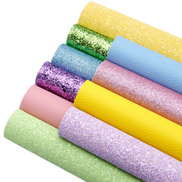 10pcs/set Easter Chunky glitter lychee Faux Synthetic Leather Set 7.7*12.9inch Fabric Sheets For DIY Bows Artificial Leather Crafts Handmade Material