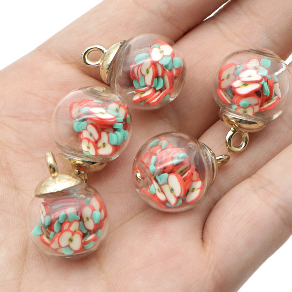 10Pcs apple thinly sliced polymer clay Transparent/Crystal/Clear Glass Ball Charms Fashion round transparent Glass Filled bead  Ball Pendant Charms DIY Women Jewelry Necklace Earring Hair Jewelry, Christmas,Christmas Eve