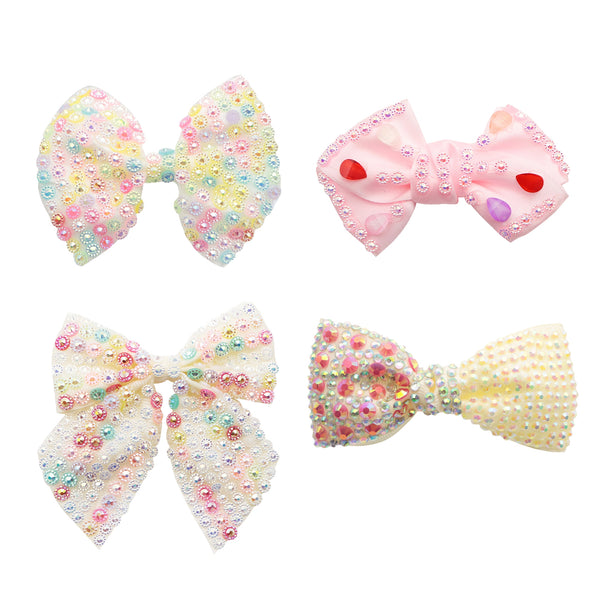 1Pc/pack bead  Bow ( No Hair Clip )Hair Accessories,Plain Solid Color  Hair Bows Fabric Patches ,Multifunctional Headwear,Perfect for DIY Hairpin Barrette Hair Rope Headband Center Decoration Accessories,Patch Appliques