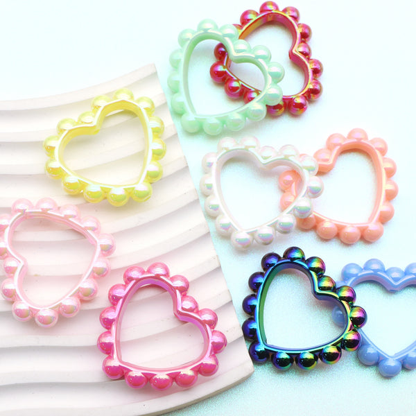 5Pcs Hollow Love Heart Acrylic Beads Iridescent Solid Color Loose Spacer Beads for DIY Jewelry Making Accessories DIY Bracelet Necklace Chain Earrings Charm Bangle Decors Craft Pen Supplies Festive Decorations