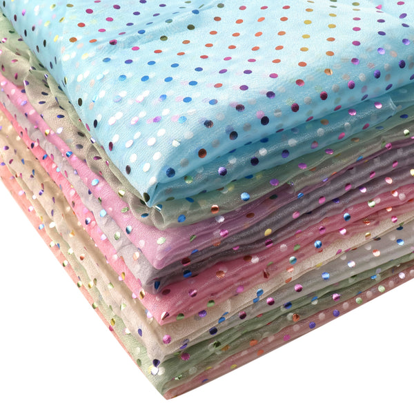 1pc 55x19.68inch(140x50cm) Foiled Organza Chiffon Tulle Fabric - Colorful Golden Spot Dots Printed, Princess-Perfect for DIY  Dresses, Handmade Clothing Decoration