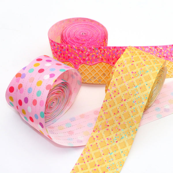 1 Roll 5yards Grosgrain Ribbon Roll 38mm/1.5in Sprinkle Donuts Cookies Dot Print Ribbon For Gift Packaging Wrapping Bouquet Party Decoration DIY Hair Bows Crafts