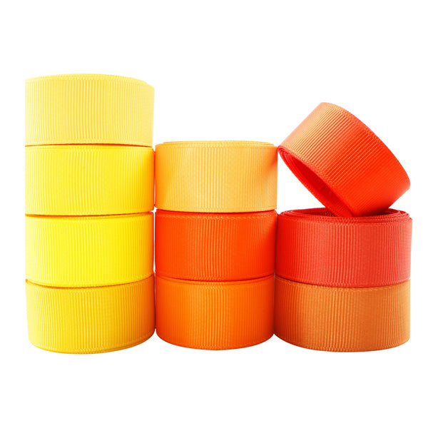 10 Roll, 0.86Inch/22mm X 2 Yards/roll Solid Color Yellow Orange Series Grosgrain Ribbon Set For Gift Wrapping Ribbon Holiday DIY Craft Ribbons For Home Party Decor