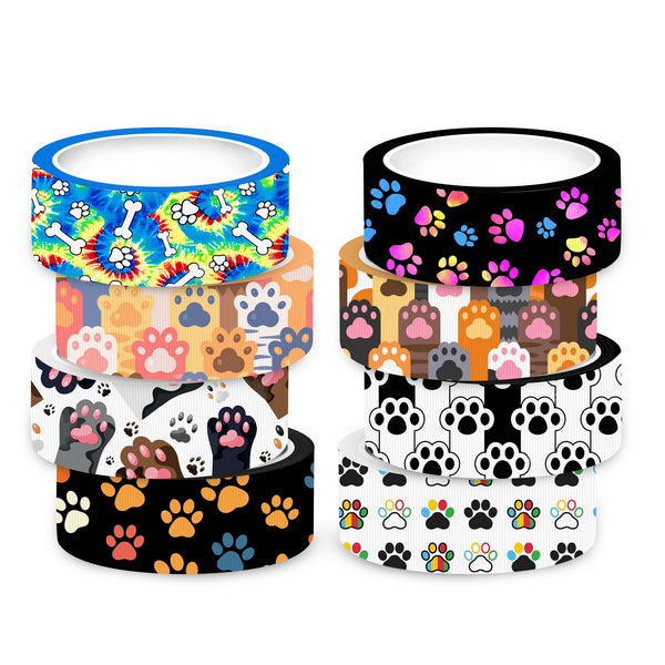 4.57 meter Dog Cat Paw Pattern Polyester Grosgrain Ribbon - 2.5cm Wide for Gift Wrapping, Wedding, Party Decor, DIY Hair Bows, Crafts