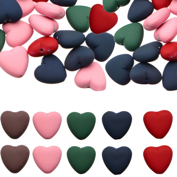 10pcs 17x17mm Cute Heart Loose Spacer Acrylic Matte Beads Charms  Color Random Color For DIY Bracelet Necklace Keychain Crafts Jewelry Making Supplies