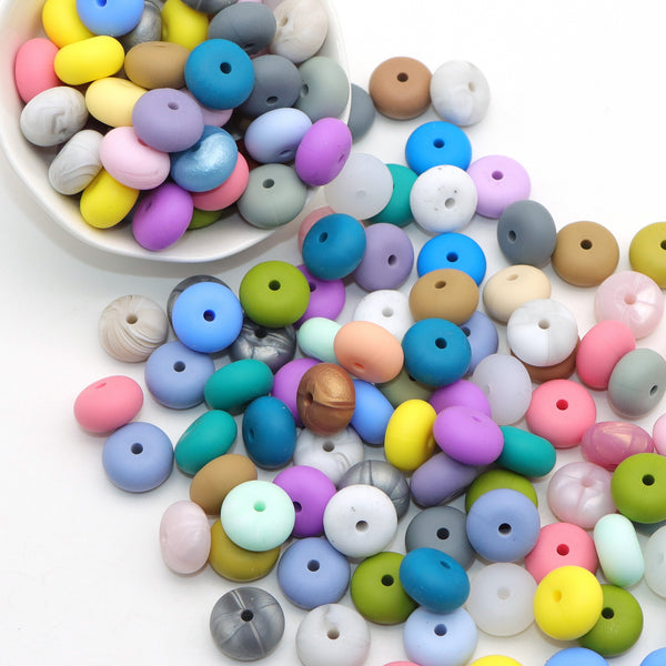 10pcs 14mm Colored Silicone Lentil Loose Beads Set Frosted Beads For DIY Beads Handmade Keychain Mobile Phone Chain Bag Chain Necklace Jewelry Making