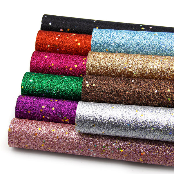 1 Piece Star Sequin Faux Leather Fabric,7.87x12.99inch,Fine Glitter Texture Synthetic Leather- Perfect For Diy Earrings, Bag,Hair Bows, And Crafts