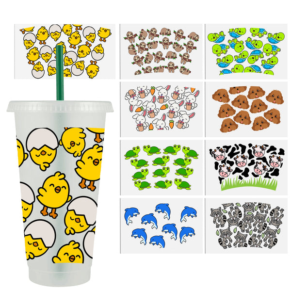 9sheets UV DTF Cup Wraps cute animal cow Series summer For 24 Oz Cold Cup Wrap For 16oz Libbey Glass Cup Wrap, For 40OZ Tumbler Wrap, Permanent Adhesive, UV DTF Transfer Decals Waterproof Sticker