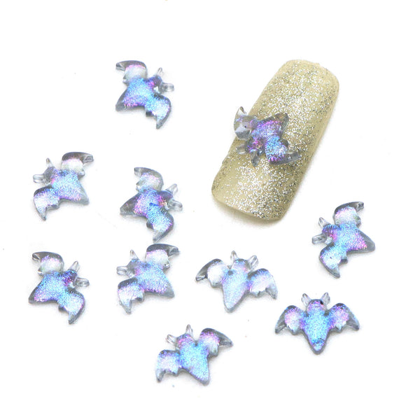 50Pcs Halloween Glitter Transparent Bat Nail Charms Acrylic Beads Cabochon For Crafts Flatback Skeleton Shape Stones for DIY Nail Decoration Colors and Designs