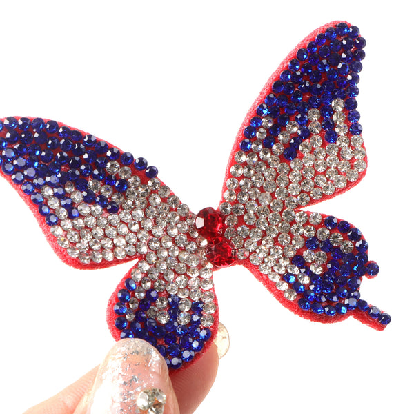 2pcs country flag colors Rhinestone Butterfly non-woven Patch, DIY Shoe Hair Clip Bag Decoration Accessories