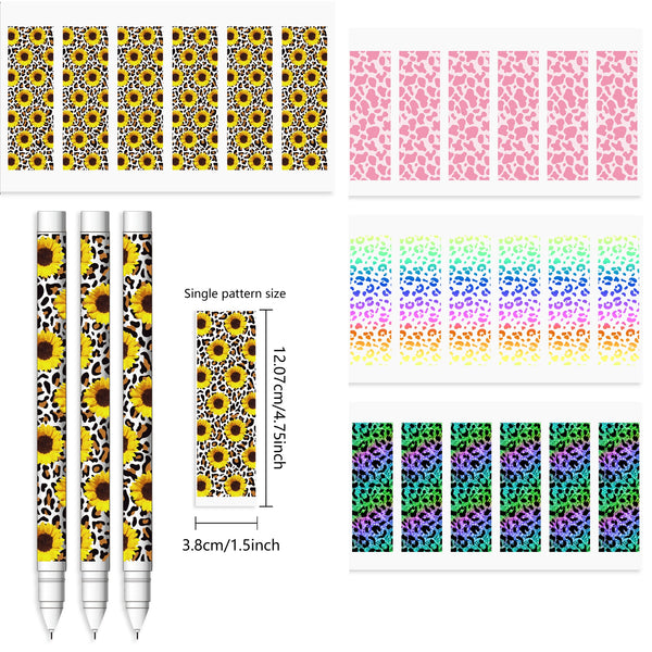 1pc UV DTFLeopard print color sunflower series Pen Wrapping Decals UV DTF Vinyl Stickers Waterslide Epoxy Pen Wrapper For Craft Pen Gift（6 patterns on one sheet）