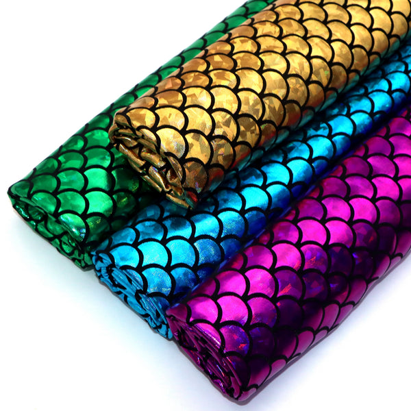 1pc Golden Foil Series Fish Scales,Mermaid Scales Pattern Quilting Stretch Laser Knit Fabric-57x19.68inch(145x50cm) Craft Fabrics DIY Handmade Projects Doll Clothes Fabric Precut For Patchwork Craft