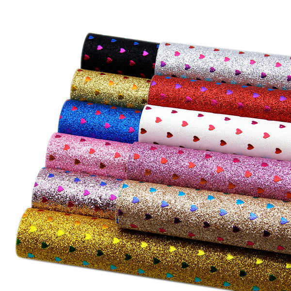 1pcs heart love glitter Faux Synthetic Leather  7.7*12.9inch Fabric Sheets For DIY Bows, Waist Belt, Earrings, Handbag, Phone Case, Pencil Case ,Shoes Bags Artificial Leather Crafts Handmade Material