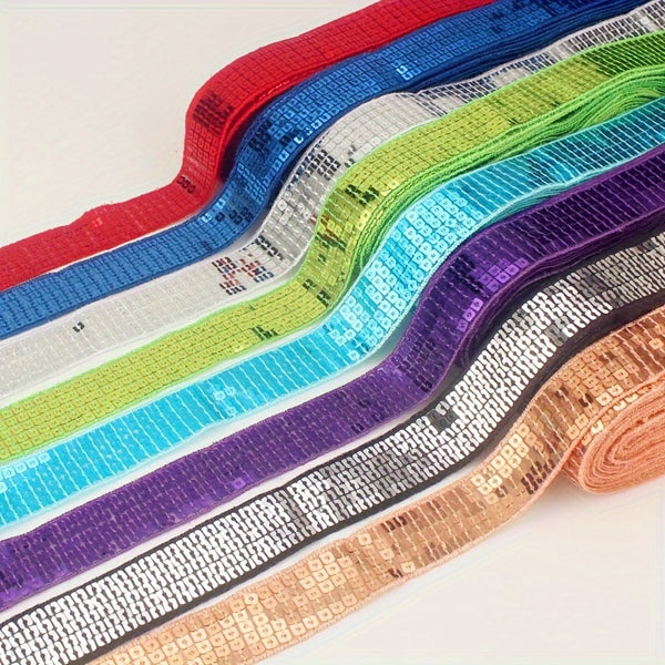 1 Roll 2 Yards 1inch/25mm Sequins Ribbon Lace Trim Sequin Sewing Fabric For Dress Clothes Headdress Bridal Wedding Accessories Bag Hairpin Decoration