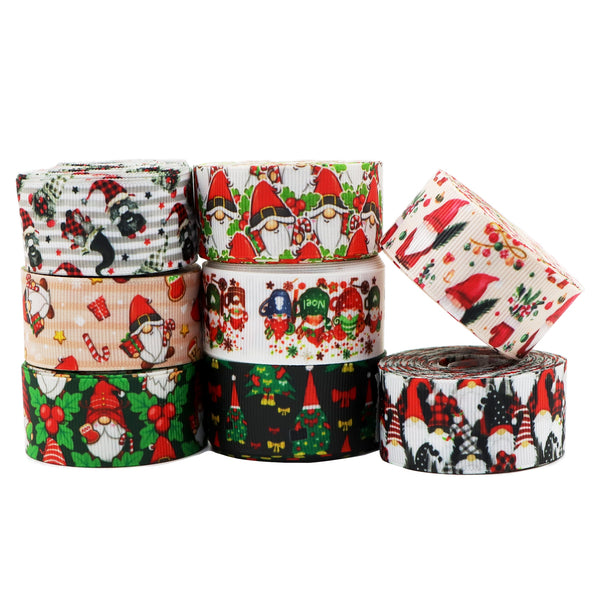 Set, 8rolls, Christmas Gnome Holly Grosgrain Ribbon Roll 25mm/1inch Ribbon Set For Gift Package Wrapping, Hair Bow Clip Accessory Making, Crafting Holiday Wreaths Decor, Home Decor, Theme Party Decor