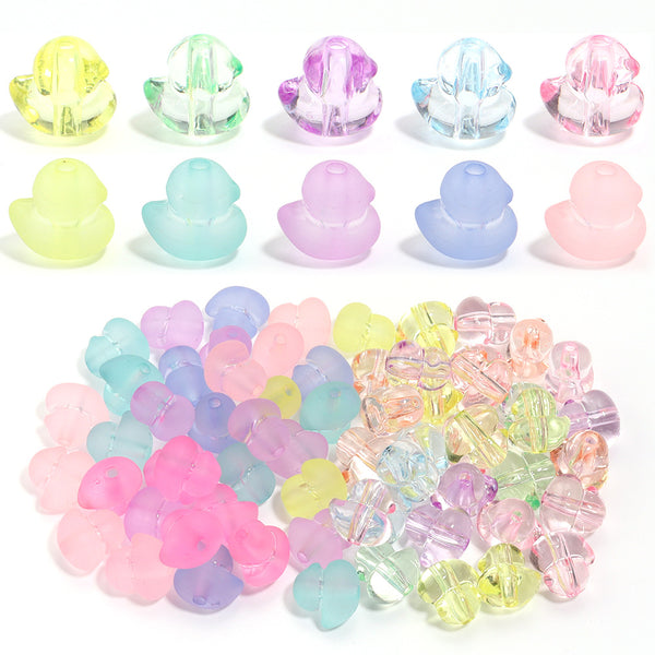 50Pcs/pack Transparent Faux Crystal Acrylic Beads Animals Duck Shaped Loose Spacer Beads with Hole for Jewelry Making DIY Bracelet Necklace Chain Earrings Charm Bangle Decors Craft Supplies