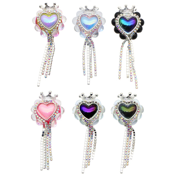 1Pc Luxury Heart Crown Shaped Rhinestone Faux Crystal Beads Iridescent Opal Effect with Tassel Loose Spacer Beads with Hole Jewelry Making DIY Bracelet Necklace Chain Earrings Pen Charm Bangle Decors Craft Supplies